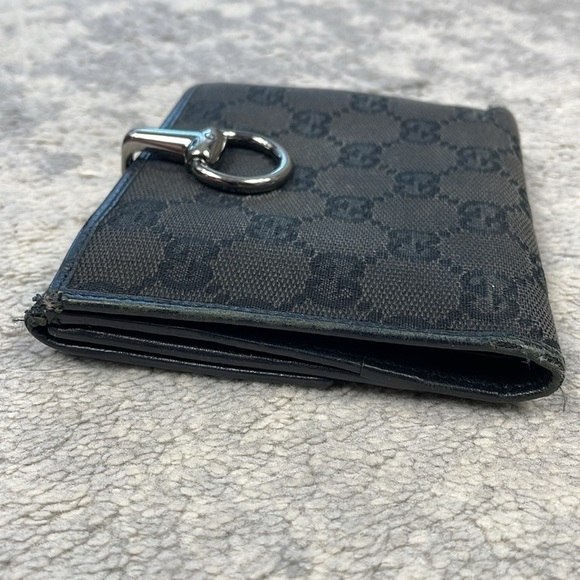 Vintage Gucci Monogram GG Bifold Wallet Black Canvas Metal Clasp Horsebit - Picture 6 of 17